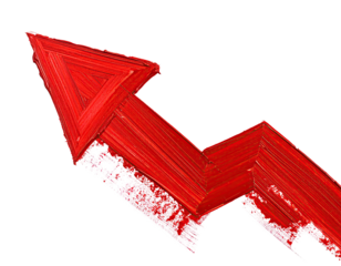 Hand-painted red arrow pointing upwards on a black background