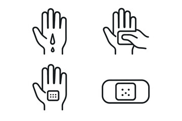 Obraz premium Set of icons depicting hand injury and first aid