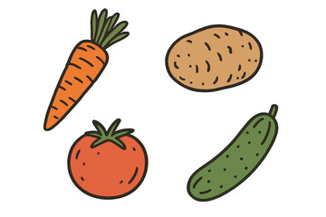 Cute Hand-Drawn Vegetables on a Gradient Background