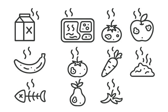 Rotten food icons with steam effect