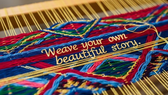 Colorful threads on a loom with inspirational quote - Powered by Adobe