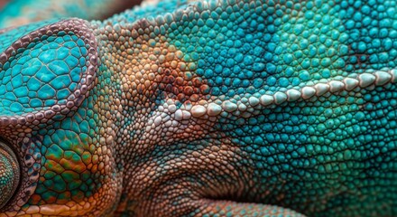 Naklejka premium Chameleon Skin Changing Color Scales Vibrant