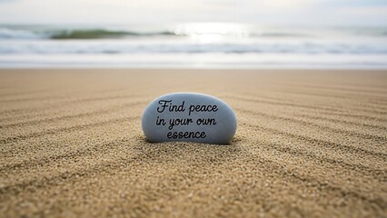 Stone with Inspirational Quote on a Sandy Beach Shore