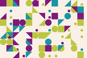 Abstract geometric pattern with colorful modern shapes including squares circles and triangles design