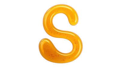 Digitized "S" crafted from liquid amber, set against a black backdrop