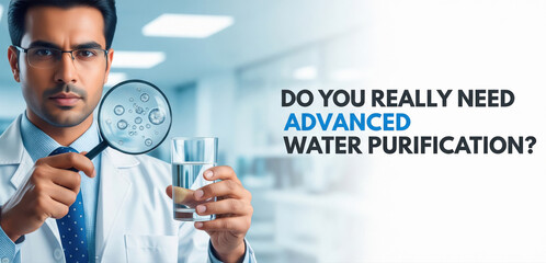 Scientist Examines Water Quality with Magnifying Glass