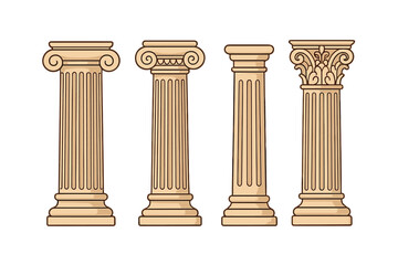 Obraz premium Set of four classical Greek columns on a dark background