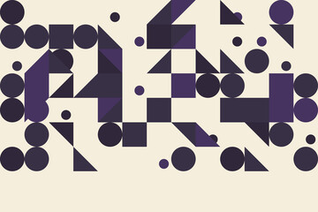 Modern abstract geometric pattern featuring diverse purple shapes on a light beige background