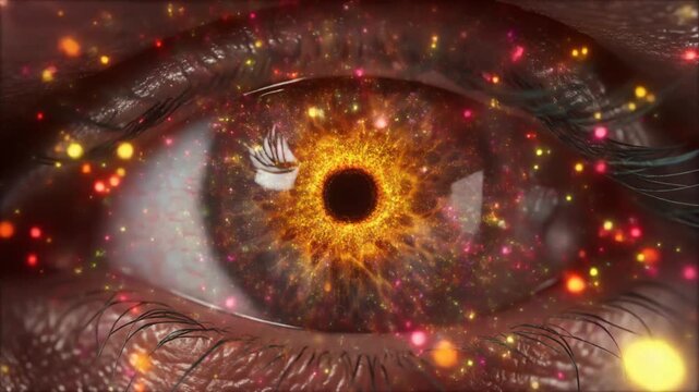 Human eye iris opening pupil extreme close up slow motion