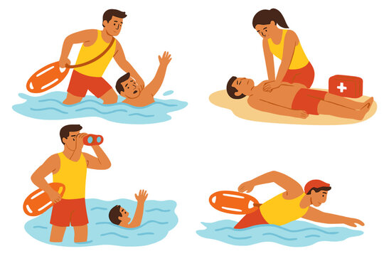 Lifeguard rescuing and performing CPR