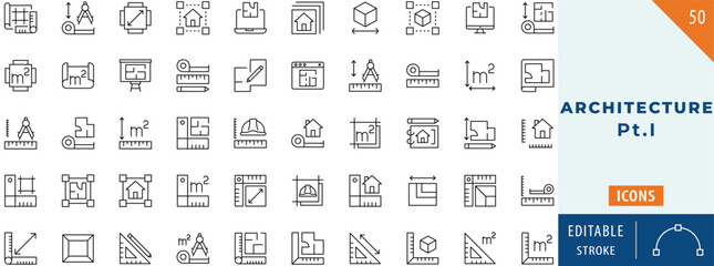 Architecture icon collection set. Editable stroke.