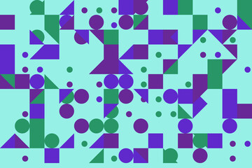 Modern seamless geometric abstract pattern background with colorful shapes on teal backdrop