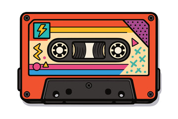 Retro Cassette Tape with 80s Graphics