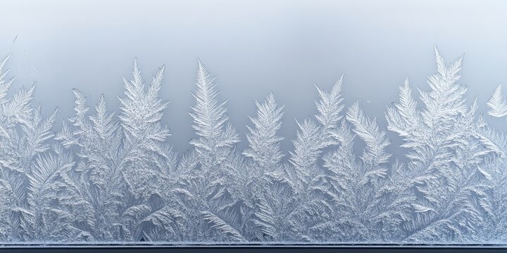 Intricate Frozen Designs on Glass Window Showcasing Beautiful Winter Frost Patterns and Textures