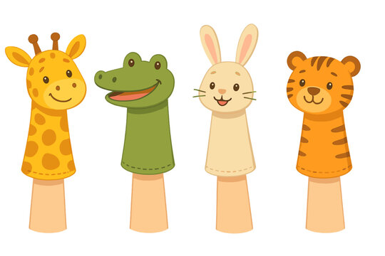 Four cute cartoon animal finger puppets