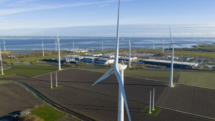 Datacenter Energy: Wind Turbine and Solar Power Aerial