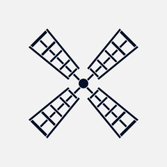 A clean, geometric silhouette of four windmill sails in black. Ideal for Dutch-themed logos, nautical icons, or folk art graphic design elements. Vector