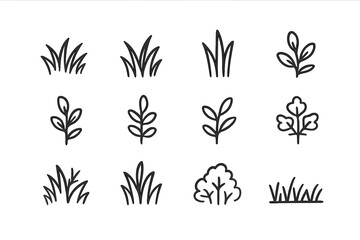 Simple Outline Icons of Plants and Grass © Alan