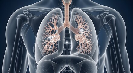 Close-up view of human lungs and trachea anatomy, a detailed illustration of the respiratory system