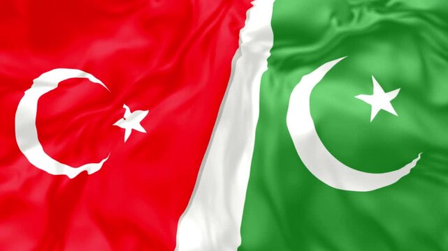 pakistan and turkey together waving flag seamless loop animation