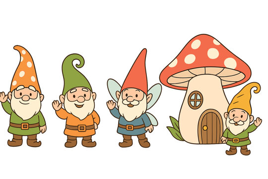 Whimsical Garden Gnomes and Mushroom House