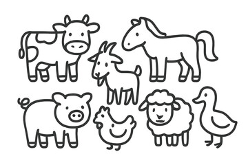 Obraz premium Cute farm animals line art on dark background