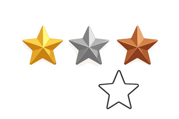 Obraz premium Four stars, representing a rating system, with gold, silver, bronze, and outline.