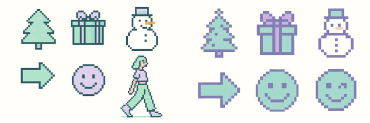 Obraz premium Vector illustration of festive icons and a character in movement