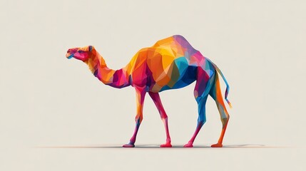 Colorful geometric camel illustration on a plain white background