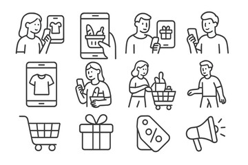 Fototapeta premium Online Shopping and E-commerce Icons