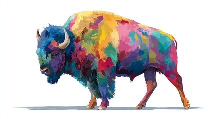 Colorful bison illustration against white background for creative design projects