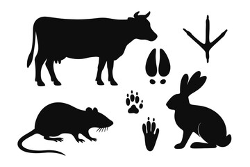 Obraz premium Animal Silhouettes and Footprints Collection