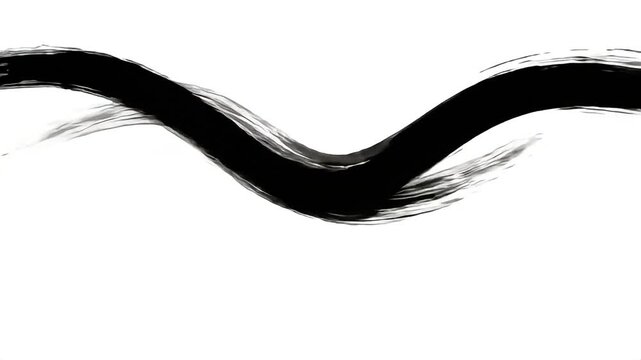 Abstract Black Wavy Brush Stroke on White Background Artistic Paint Texture.
