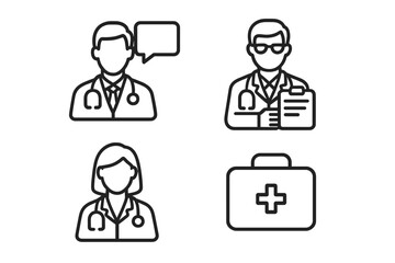 Medical icons with doctors and first aid kit