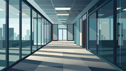 Modern office corridor with glass walls