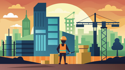 Construction worker in urban landscape