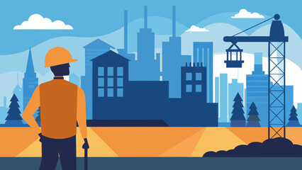 Construction worker observing cityscape