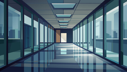Modern office corridor with glass walls