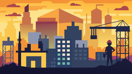 Construction worker observing skyline