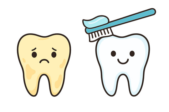 Sad Yellow Tooth vs Happy White Tooth Being Brushed