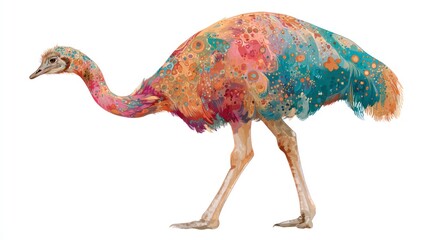 Colorful emu bird illustration against white background for commercial use
