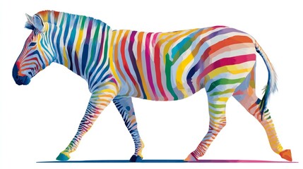 Colorful zebra walking isolated on white background vector illustration