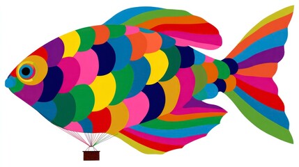 Colorful fish illustration with diverse shapes and rainbow hues