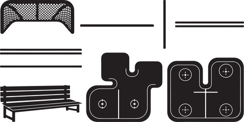 Hockey rink elements vector icons set