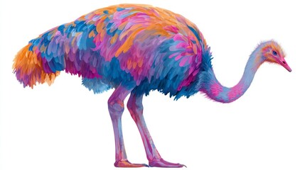 Colorful ostrich illustration on white background for design and print