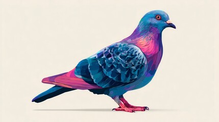 Colorful pigeon illustration isolated on white background digital art