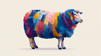 Colorful sheep illustration on white background for commercial use