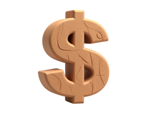 3D-rendered dollar sign, textured, earthy, with cracks, isolated on black