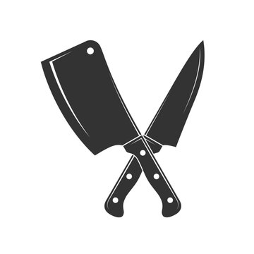 Knives for meat graphic icon. Crossed kitchen knives isolated sign on white background. Vector illustration