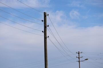 power lines against blue sky	